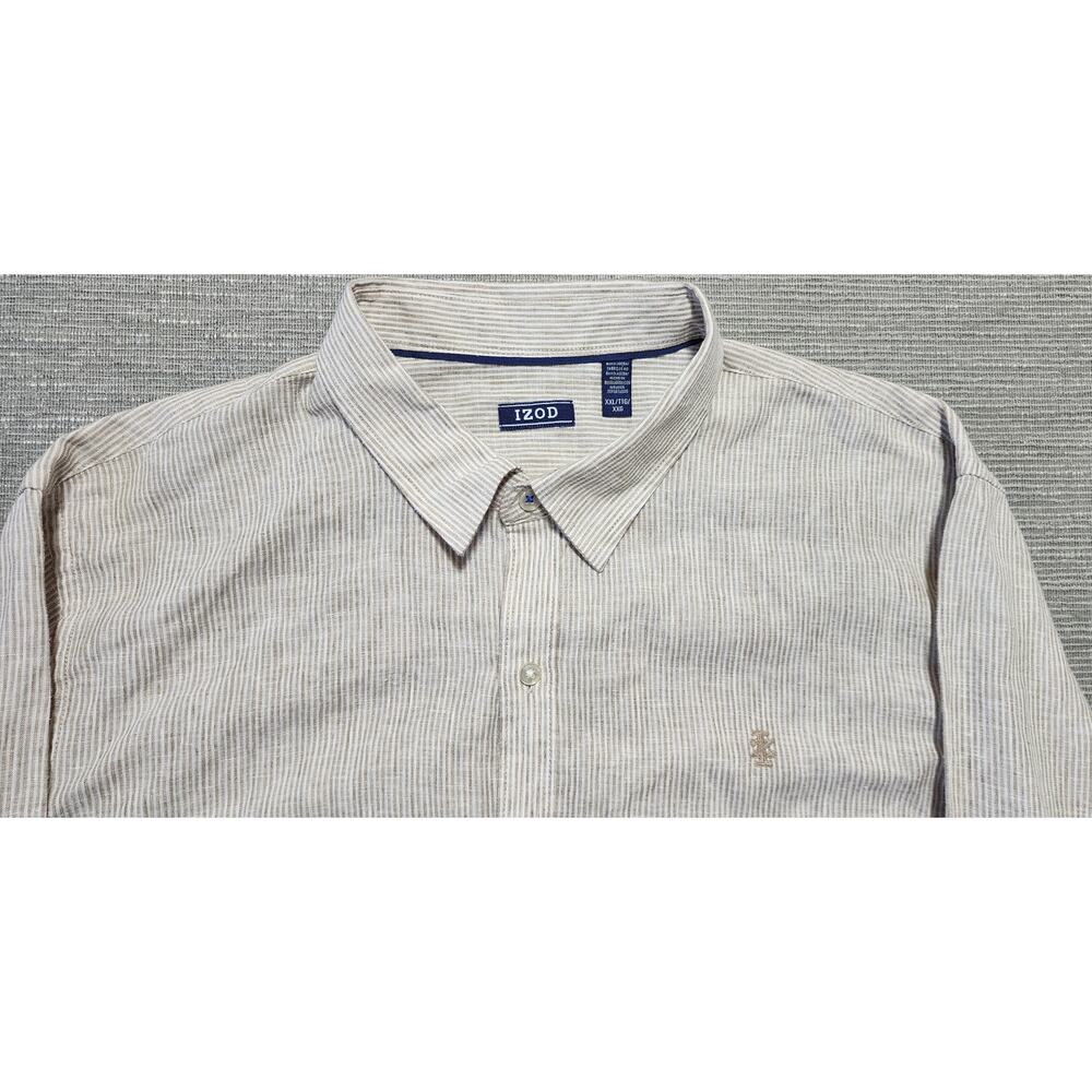 IZOD Linen Blend Button Down Shirt Mens XXL Beige Stripe Long Sleeve